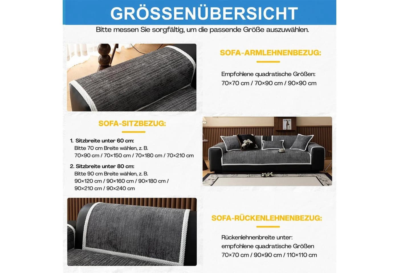 Diwzbyn Sofaschoner Grau Rutschfest Chenille Überwurf - Bild 4