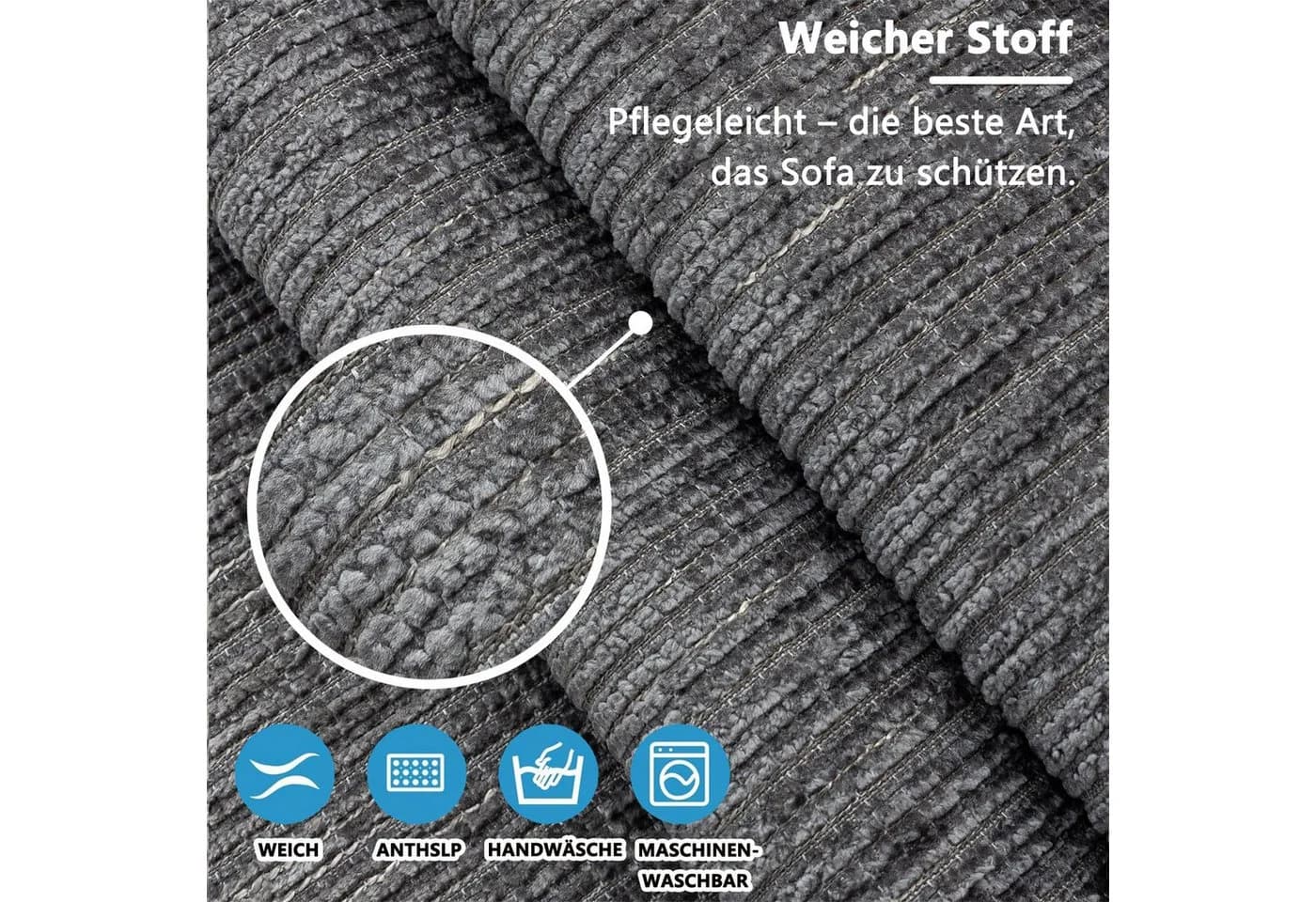 Diwzbyn Sofaschoner Grau Rutschfest Chenille Überwurf - Bild 5