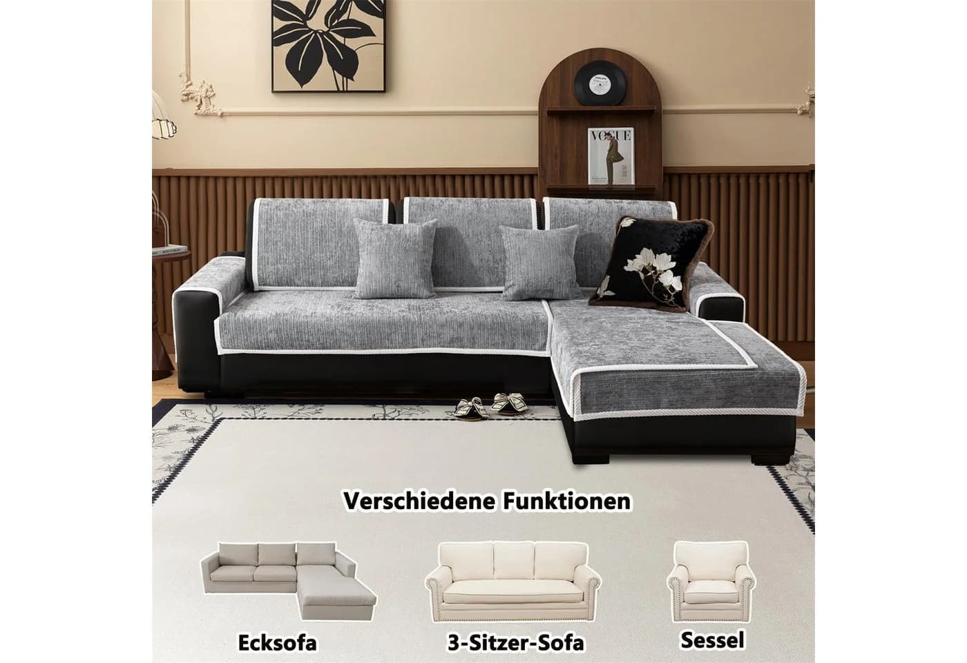 Diwzbyn Sofaschoner Hellgrau Rutschfest Chenille
