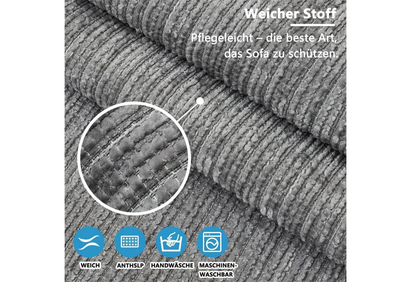 Diwzbyn Sofaschoner Hellgrau Rutschfest Chenille - Bild 5