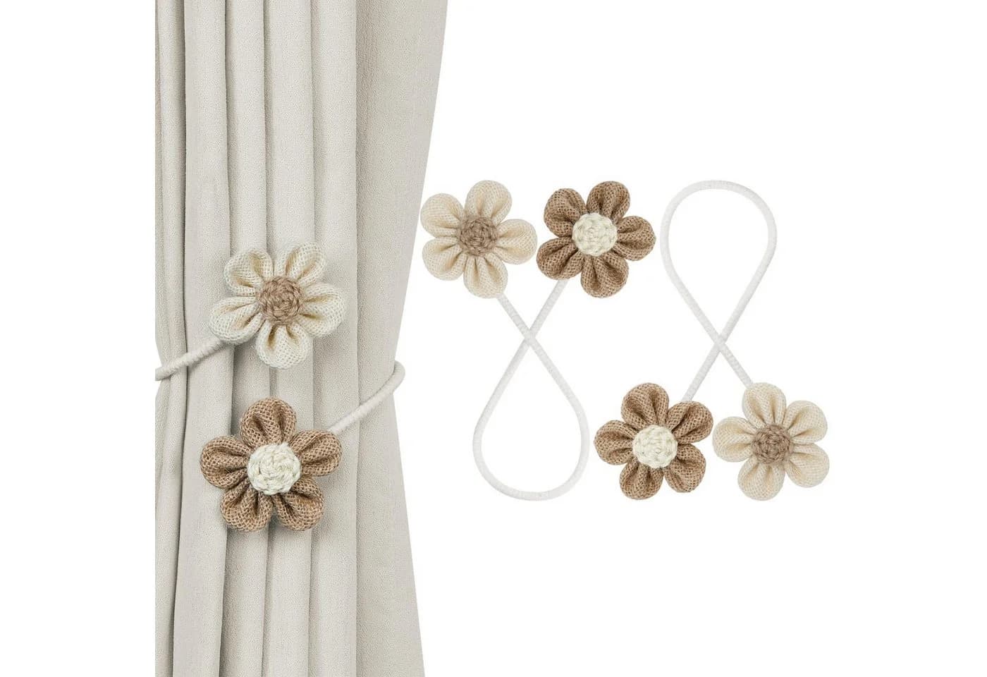 Agger Raffhalter Blumen-Vorhanghalter 2er-Set Beige/Braun Boho-Stil - Bild 2