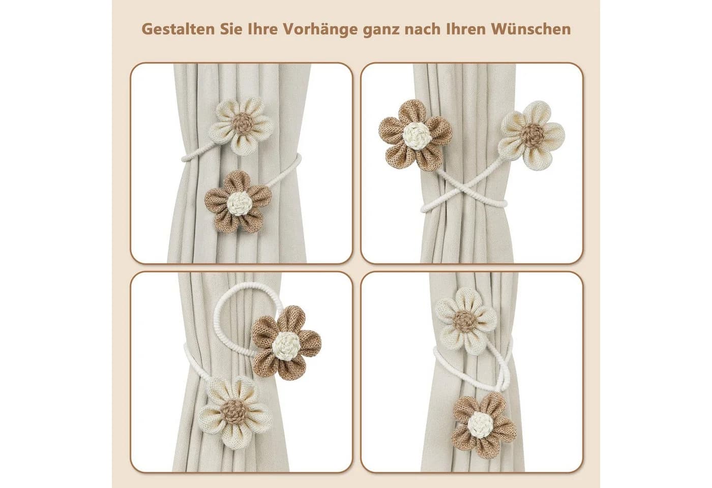 Agger Raffhalter Blumen-Vorhanghalter 2er-Set Beige/Braun Boho-Stil - Bild 4