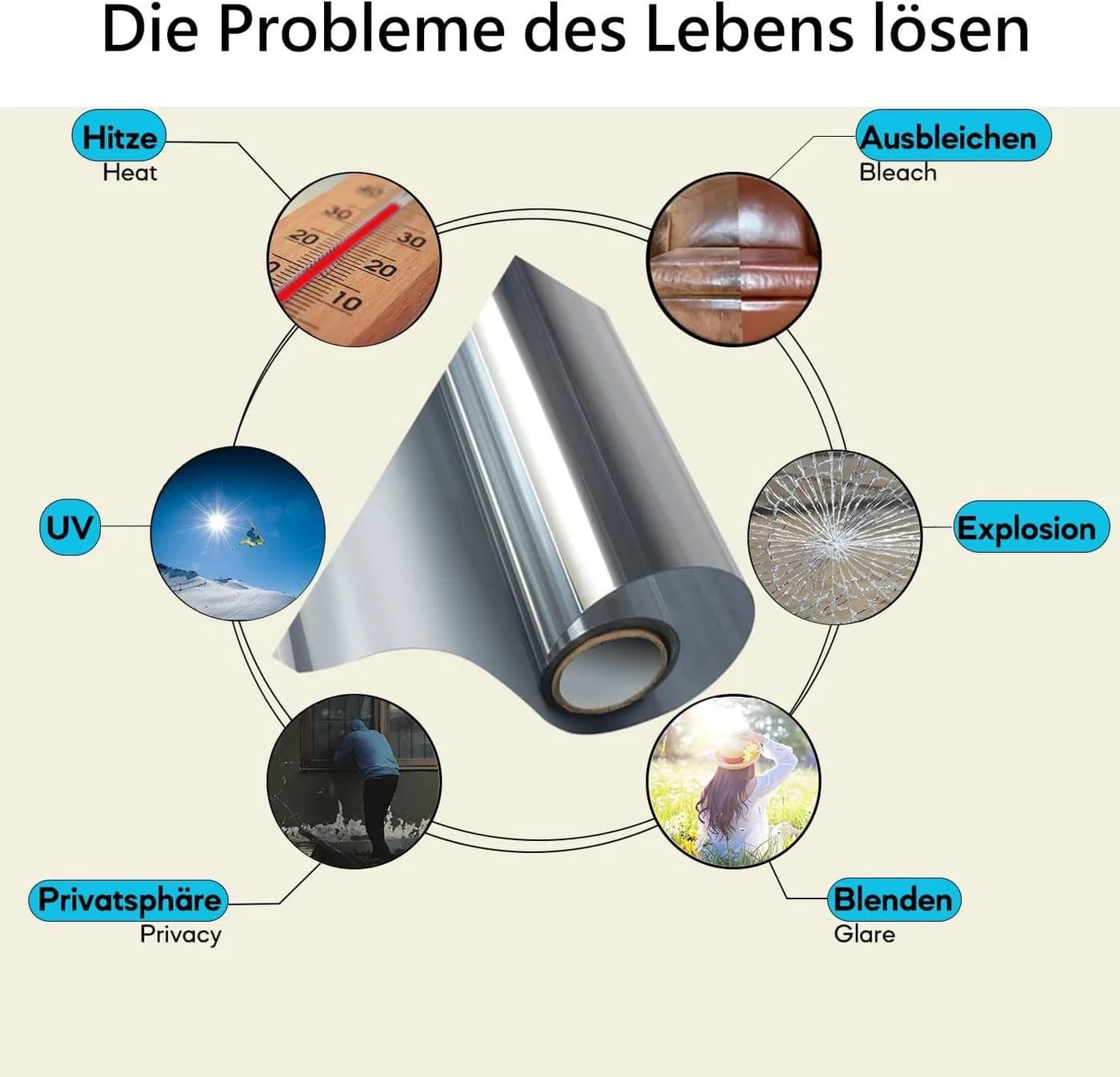 Venkuber Sonnenschutz-Fensterfolie Silber UV-Schutz Selbstklebend - Bild 3