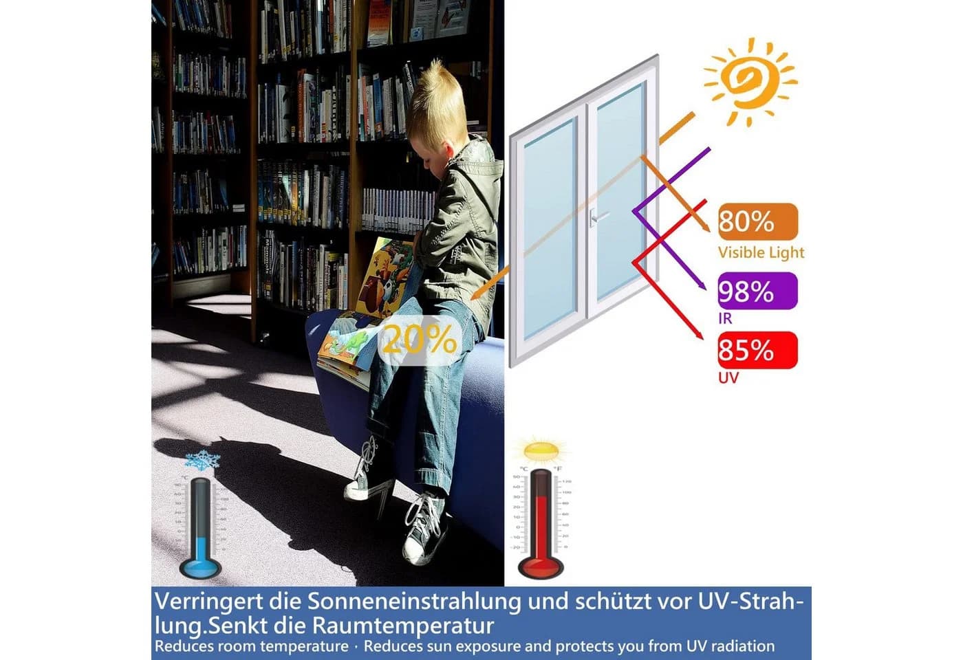 Venkuber Sonnenschutz-Fensterfolie Silber UV-Schutz Selbstklebend - Bild 4