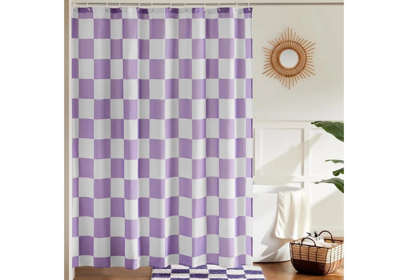 Zyronn Duschvorhang Karierter Retro-Schachbrettmuster Violett - Bild 2