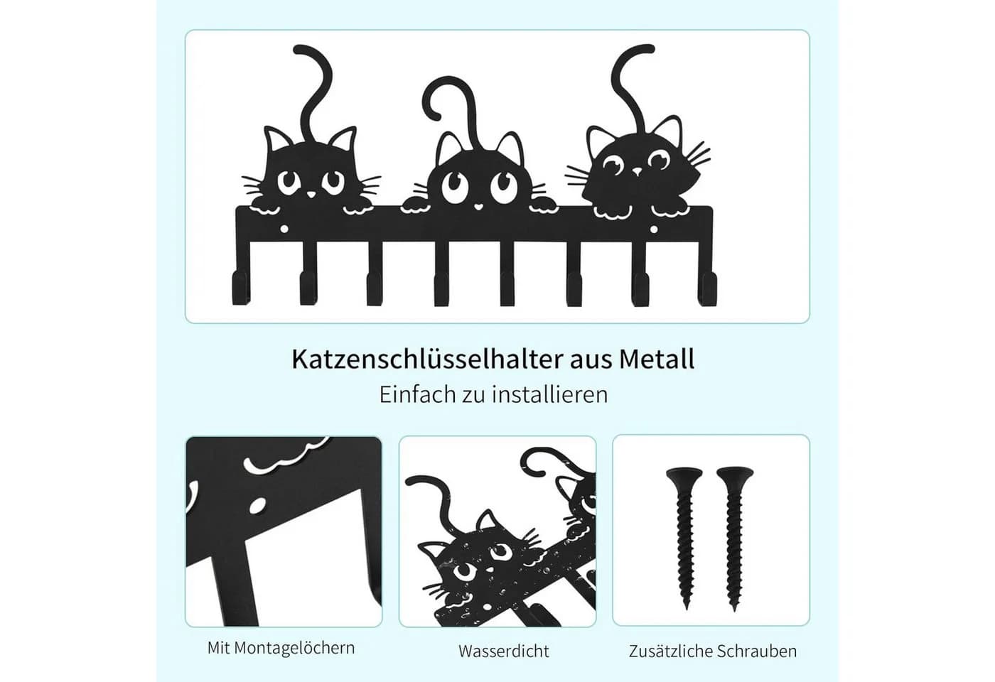 Diwzbyn Schlüsselbrett Wand Schwarz mit 8 Haken - Bild 3