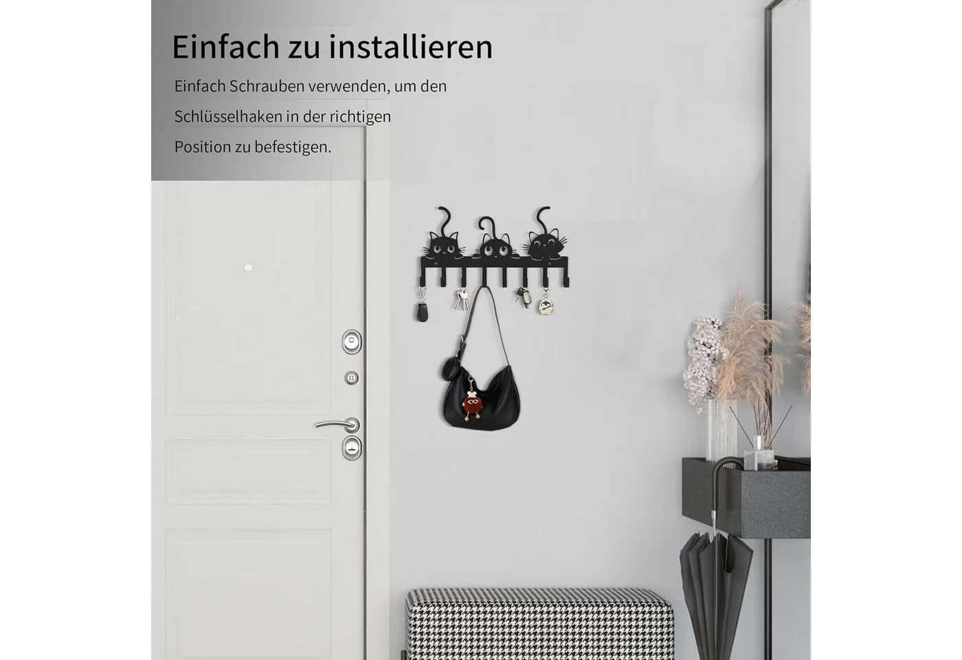 Diwzbyn Schlüsselbrett Wand Schwarz mit 8 Haken - Bild 4