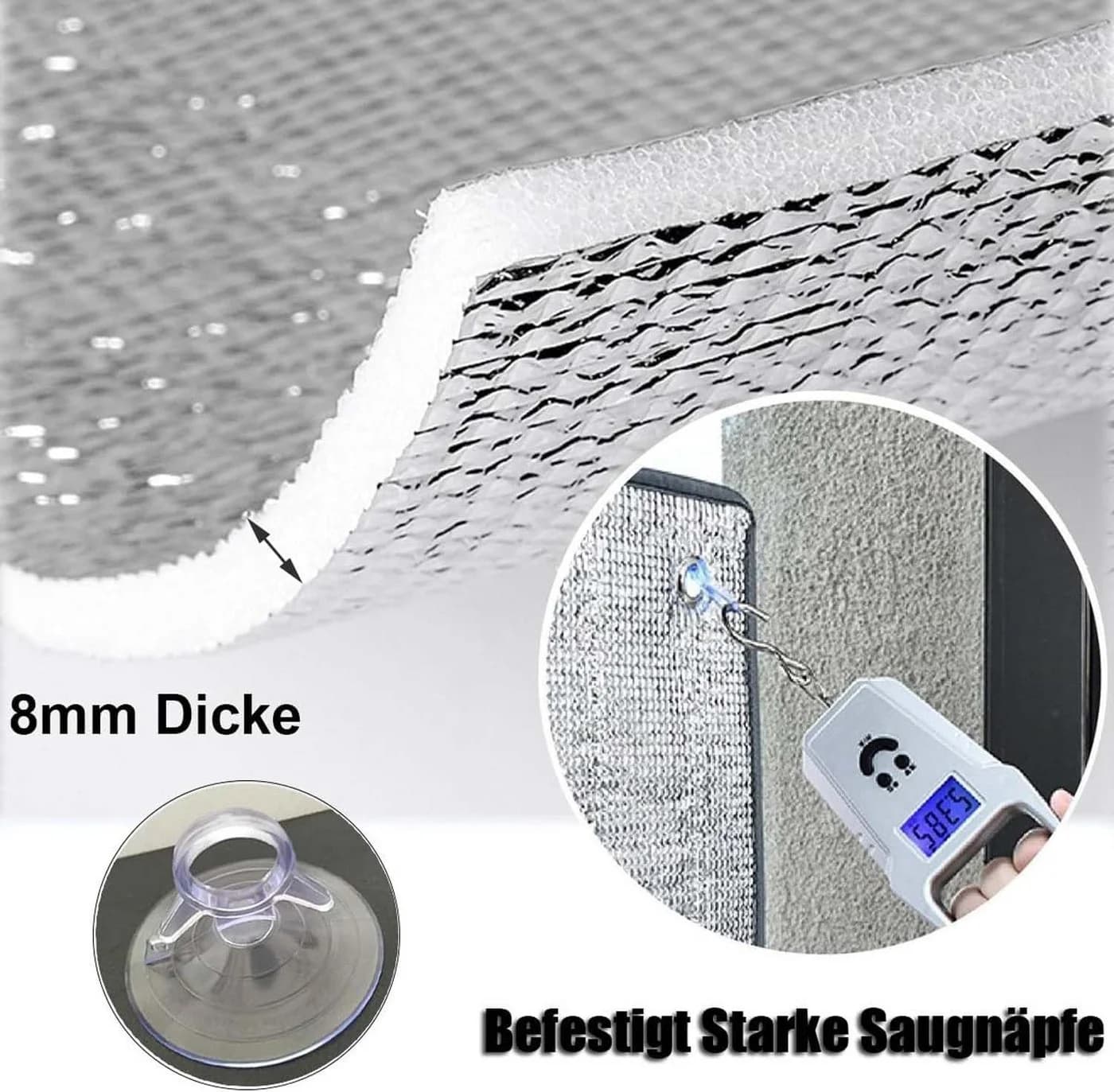 Bwecuy Sonnenschutz-Fensterfolie mit Saugnapf Silber/Weiß - Bild 5