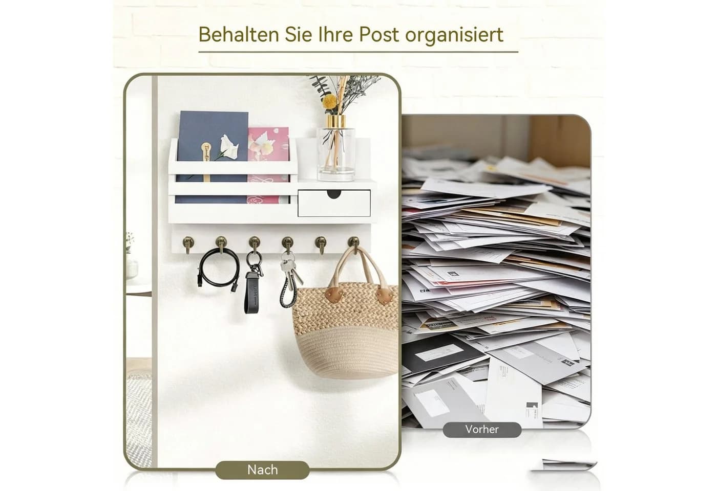 Diwzbyn Schlüsselbrett Wand-Schlüsselbrett Weiß 6 Haken