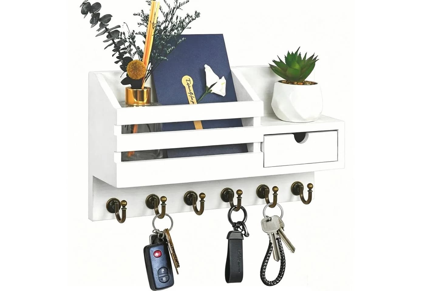 Diwzbyn Schlüsselbrett Wand-Schlüsselbrett Weiß 6 Haken - Bild 2