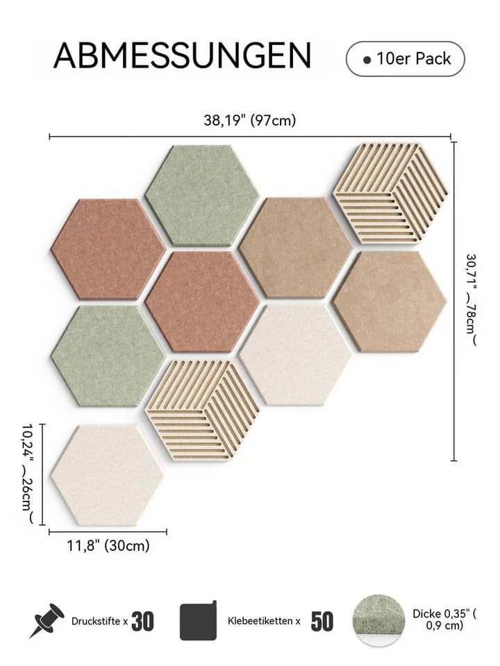 Agger Filz-Pinnwand-Set 10-tlg. Sechseckig Beige