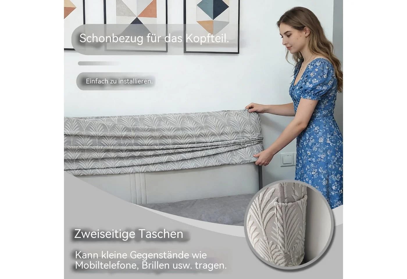 Zyronn Kopfteilbezug Grau Elastisch Waschbar - Bild 4
