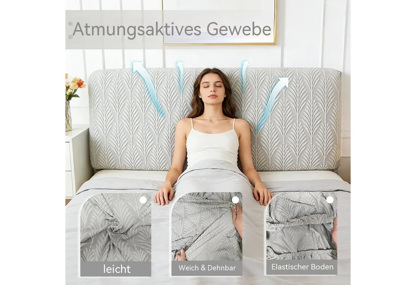 Zyronn Kopfteilbezug Grau Elastisch Waschbar - Bild 5