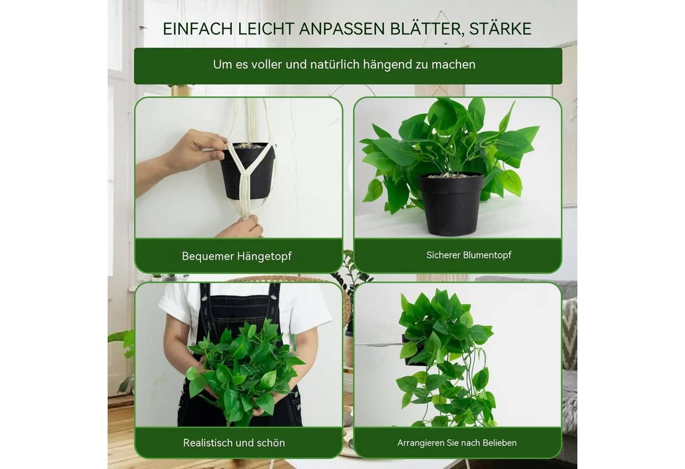 Zyronn Künstliche Hängepflanze Landhausstil Grün - Bild 3