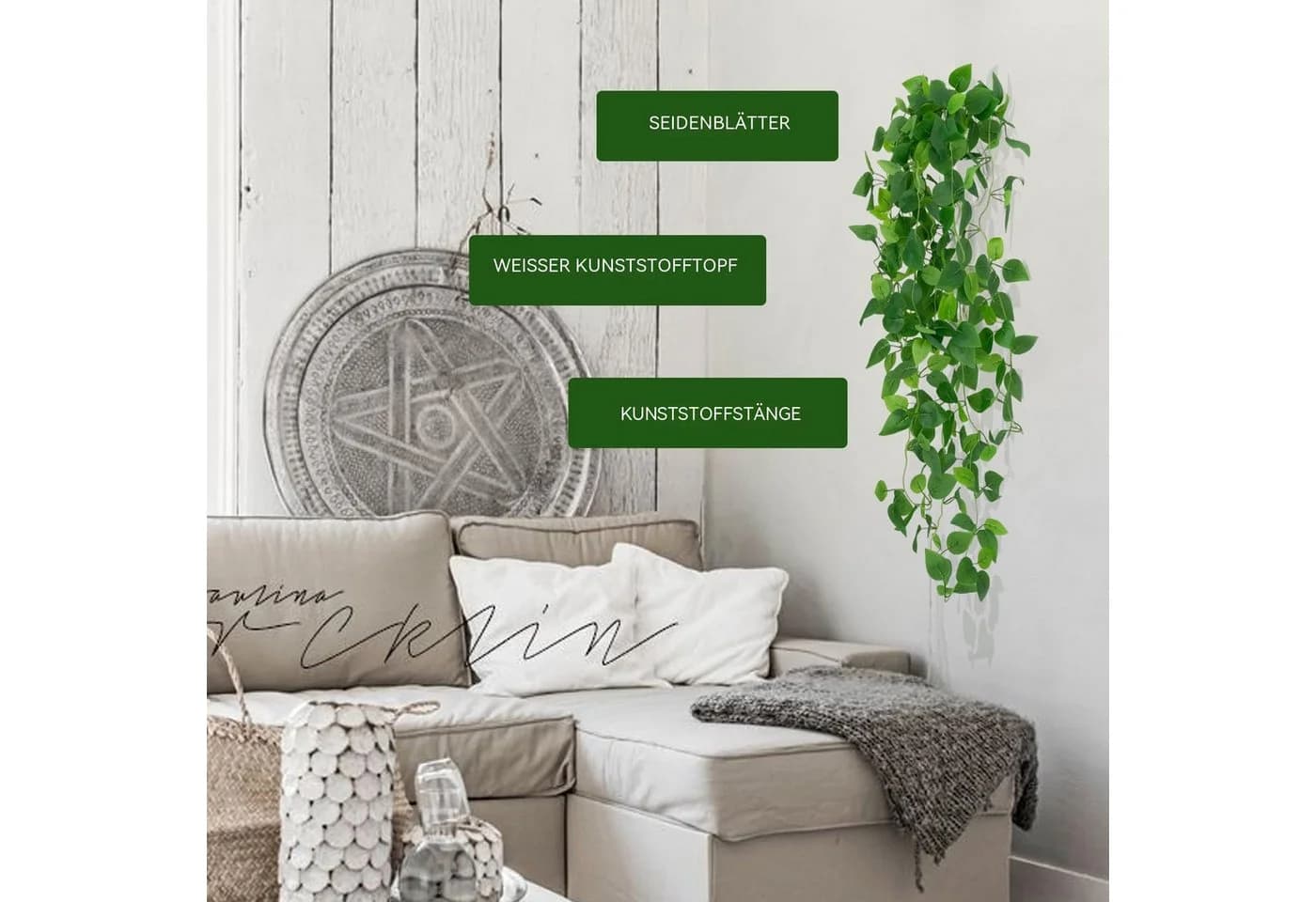 Zyronn Künstliche Hängepflanze Landhausstil Grün - Bild 4