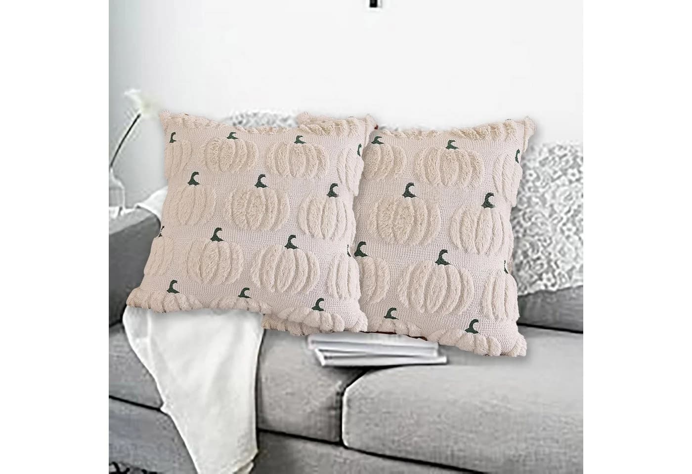 Diwzbyn Kissenbezug Herbst Kürbis Kunstfell Beige 45x45 cm - Bild 5