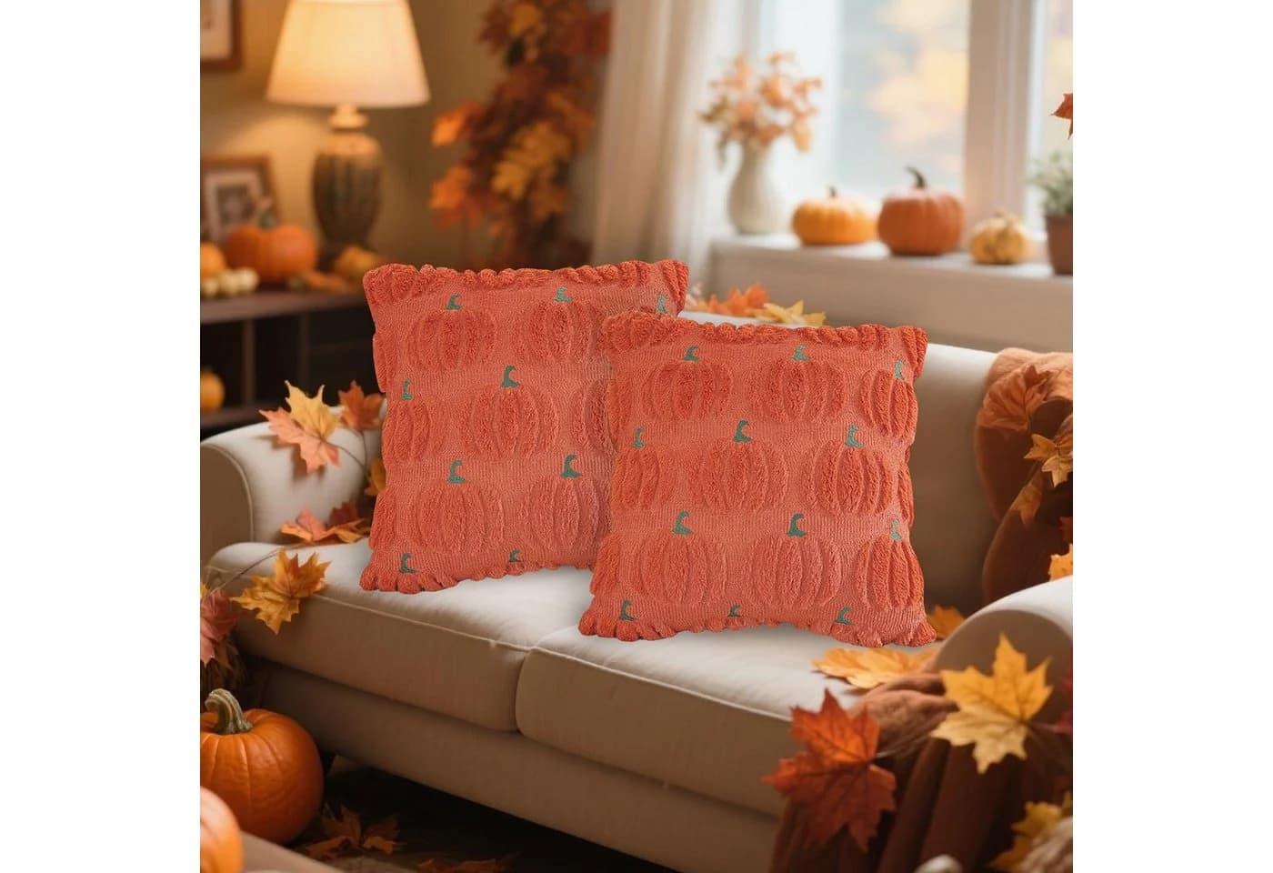 Bomiclss Kissenbezug Herbst Kürbis Kunstfell Rot 45x45 cm 2er-Set - Bild 4