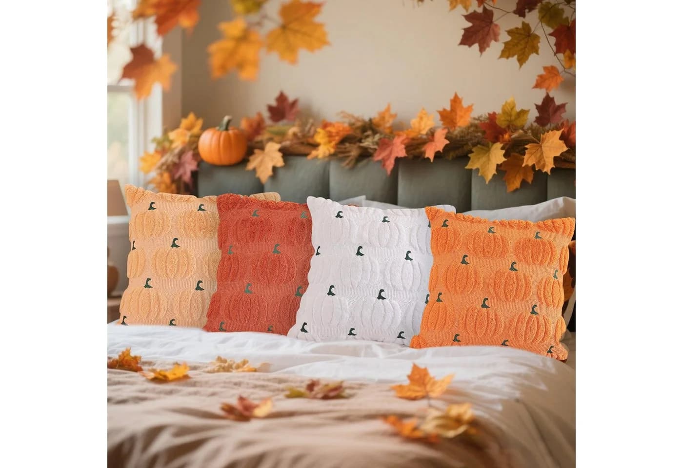 Bomiclss Kissenbezug Herbst Kürbis Kunstfell Rot 45x45 cm 2er-Set - Bild 5