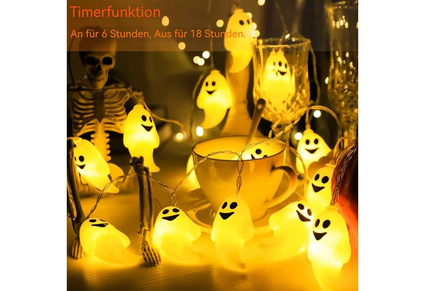 nsihing LED-Lichterkette Halloween 20 LEDs Geist mit Timer - Bild 4