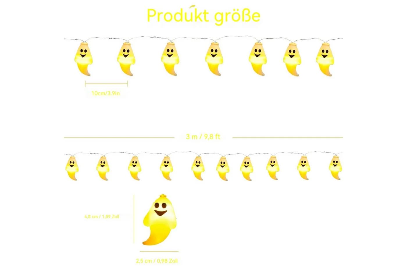 nsihing LED-Lichterkette Halloween 20 LEDs Geist mit Timer - Bild 5