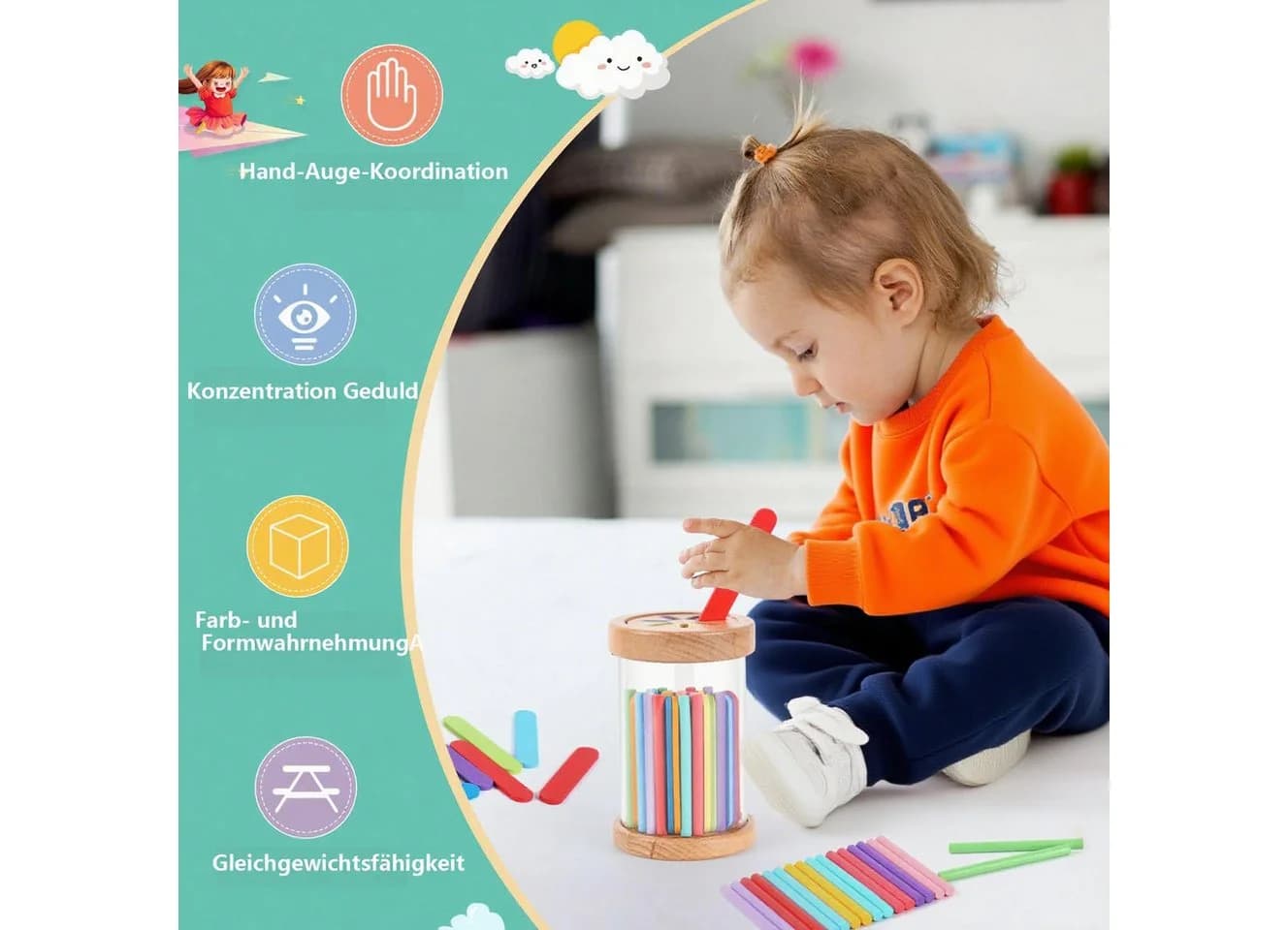 Flintry Lernspielzeug Montessori Holzspielzeug Bunt ab 3 Jahren - Bild 4