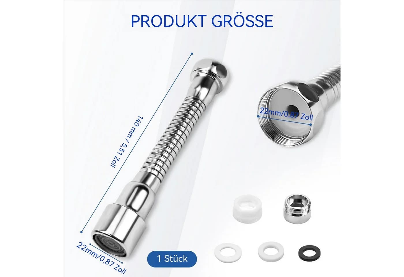 Diwzbyn Wasserhahnverlängerung 14cm Edelstahl 360° Schwenk