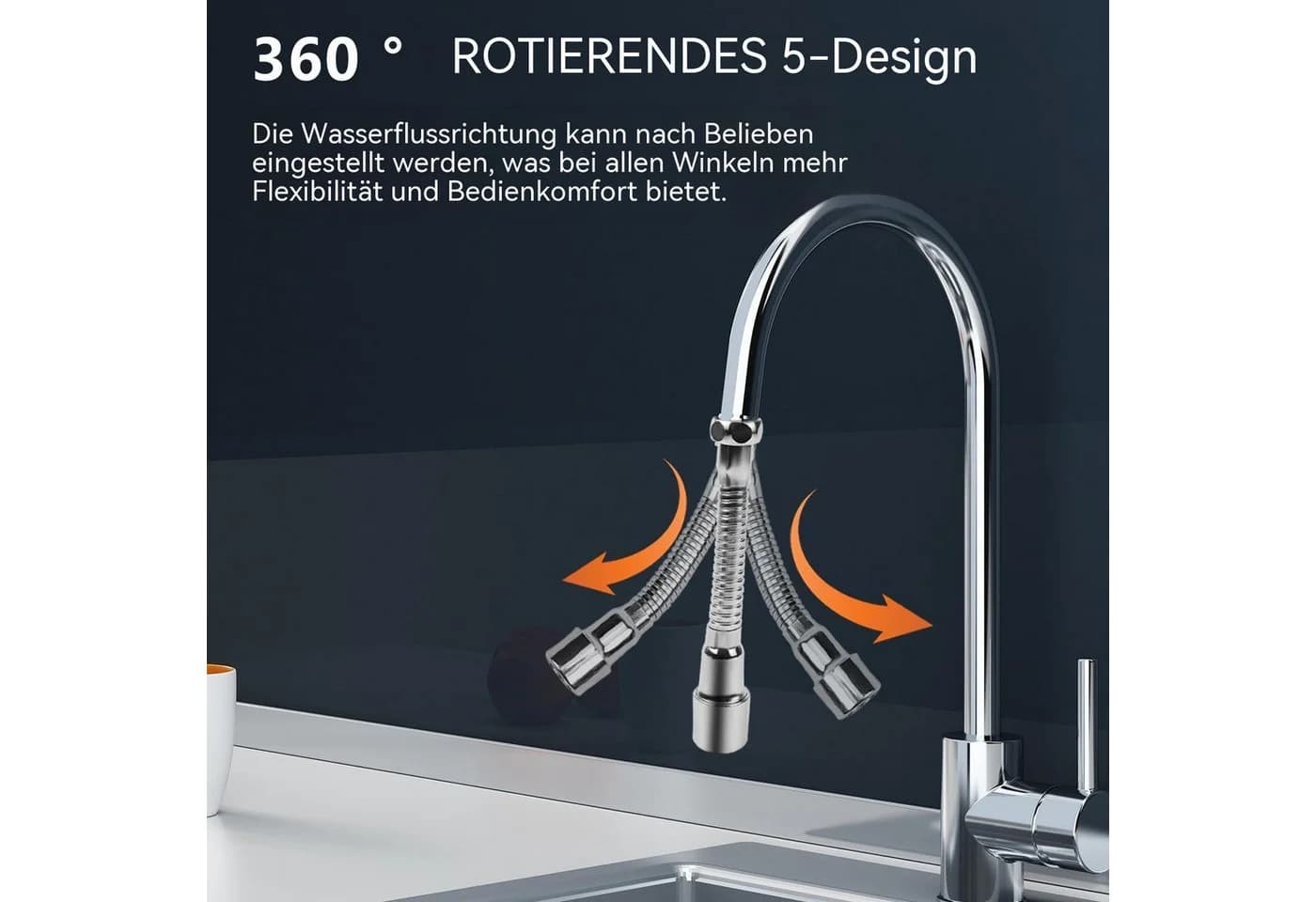 Diwzbyn Wasserhahnverlängerung 14cm Edelstahl 360° Schwenk - Bild 4