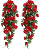 Diwzbyn Kunstblume 2 Stück Rose Hängend 90 cm Rosengirlande Rot Bild 2