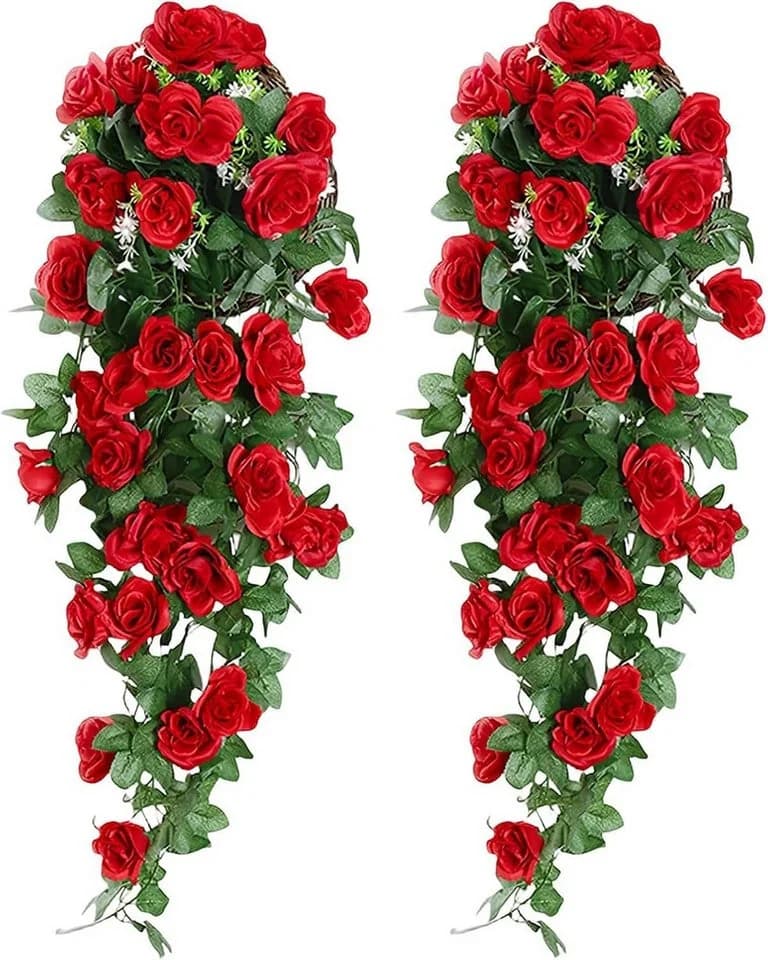 Diwzbyn Kunstblume 2 Stück Rose Hängend 90 cm Rosengirlande Rot - Bild 2