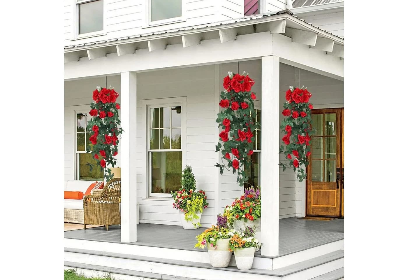 Diwzbyn Kunstblume 2 Stück Rose Hängend 90 cm Rosengirlande Rosa