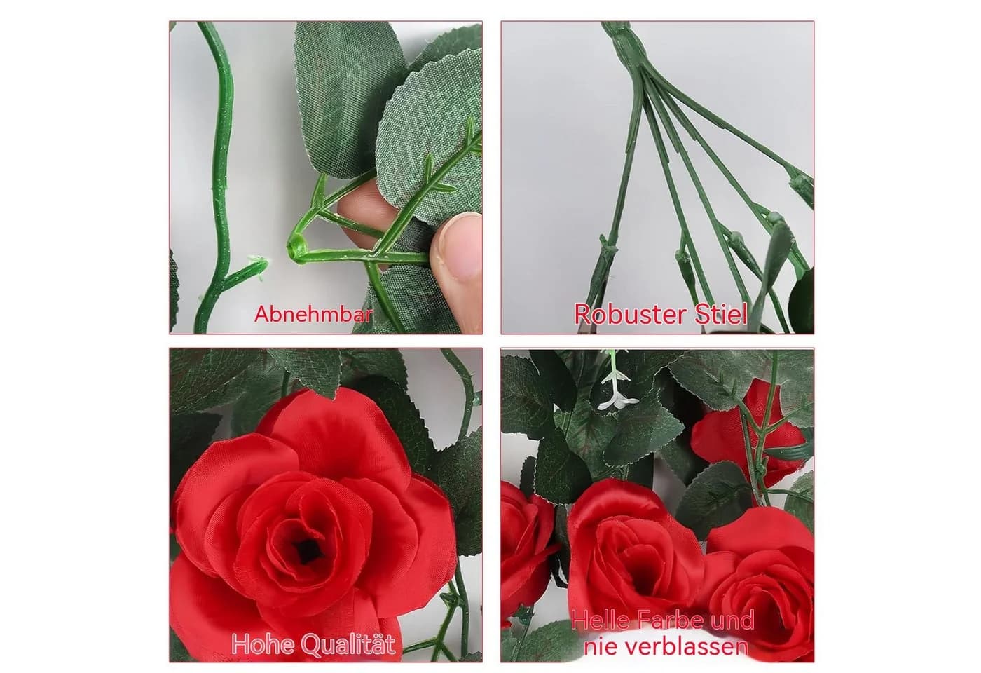Diwzbyn Kunstblume 2 Stück Rose Hängend 90 cm Rosengirlande Rosa - Bild 5