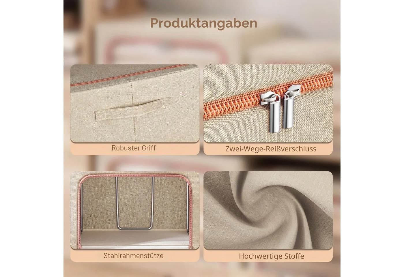 Diwzbyn Aufbewahrungsbox mit Deckel Leinen Beige 22L - Bild 3