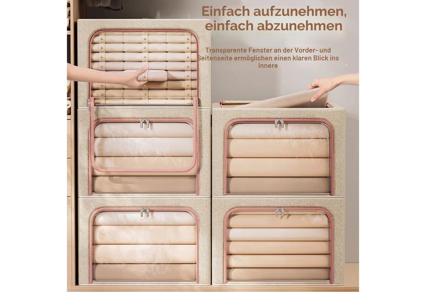 Diwzbyn Aufbewahrungsbox mit Deckel Leinen Beige 22L - Bild 4