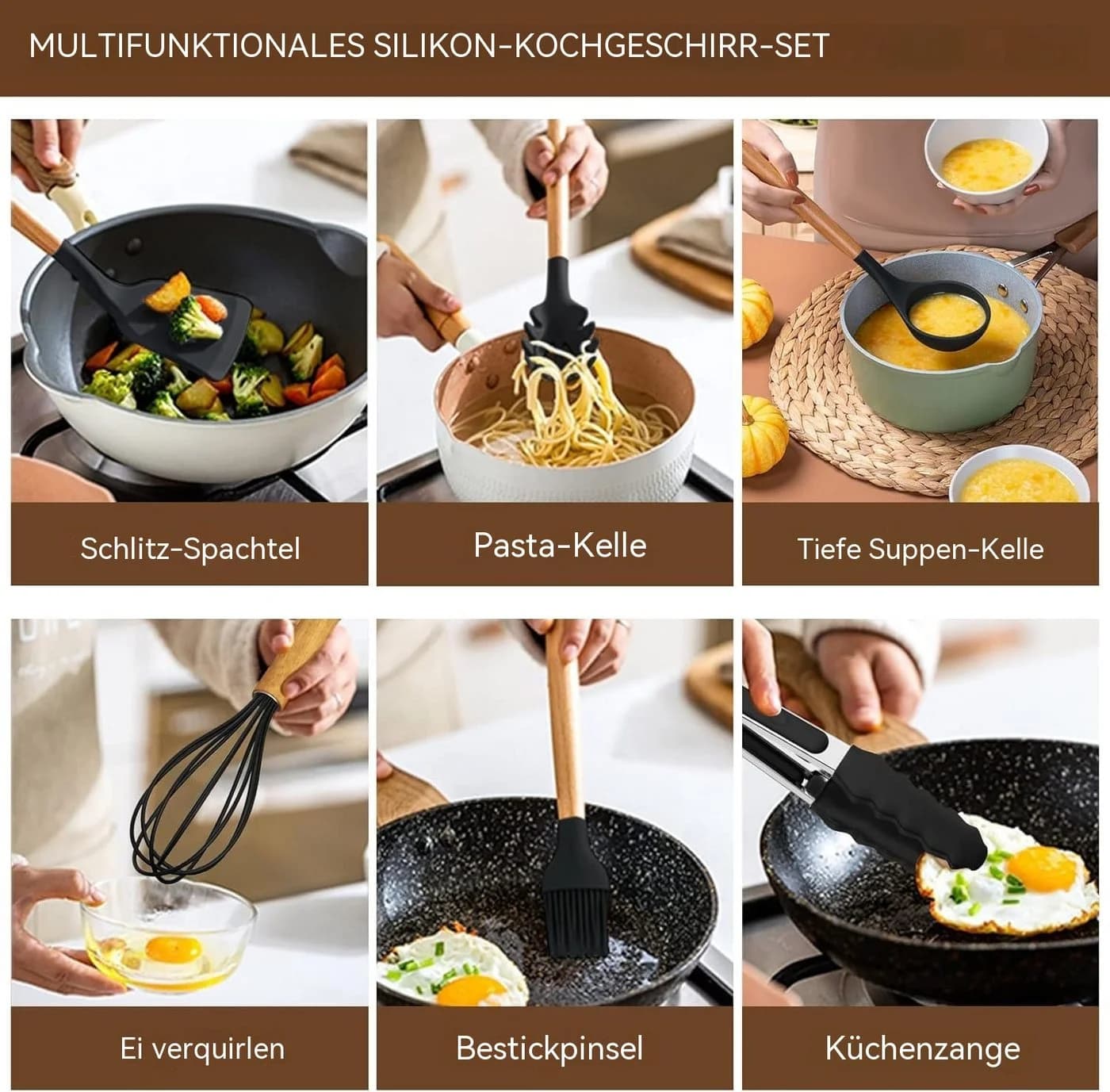 Diwzbyn 34-tlg. Silikon Küchenhelfer Set mit Holzgriffen & Ständer - Bild 4