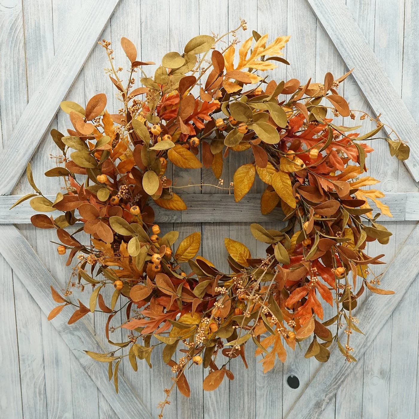 Sorvyzxn Dekokranz Künstlicher Herbstkranz mit glänzenden Eichenblättern