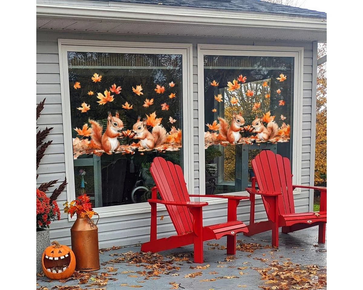 Bomiclss Fensterbild Herbst Eichhörnchen 30x60 cm Bunt - Bild 3