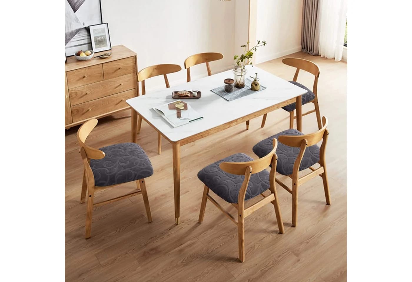 Zyronn Stuhlhusse Blumenmuster Schwarz 2er-Set Dehnbar Wasserdicht