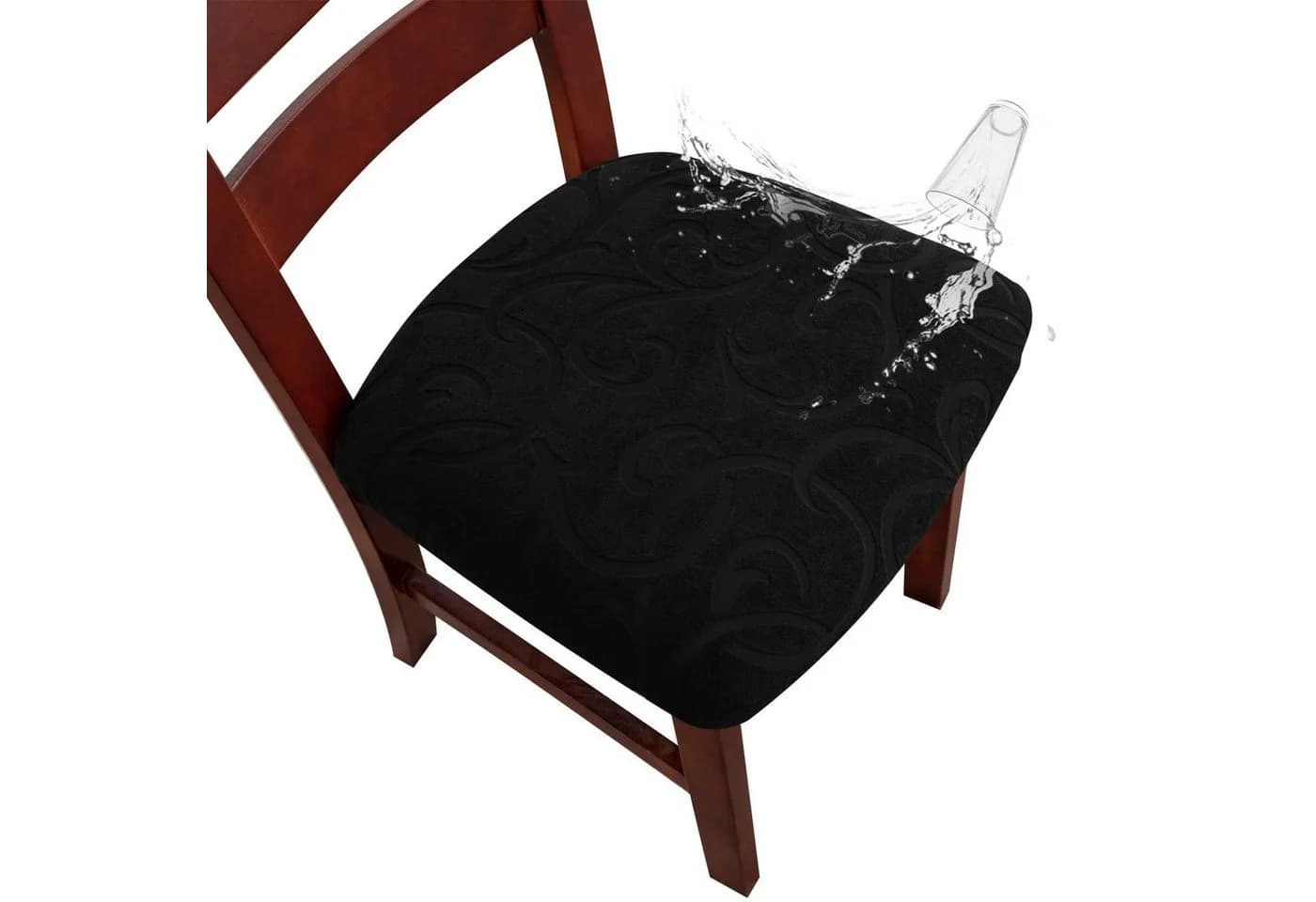 Zyronn Stuhlhusse Blumenmuster Schwarz 2er-Set Dehnbar Wasserdicht - Bild 2
