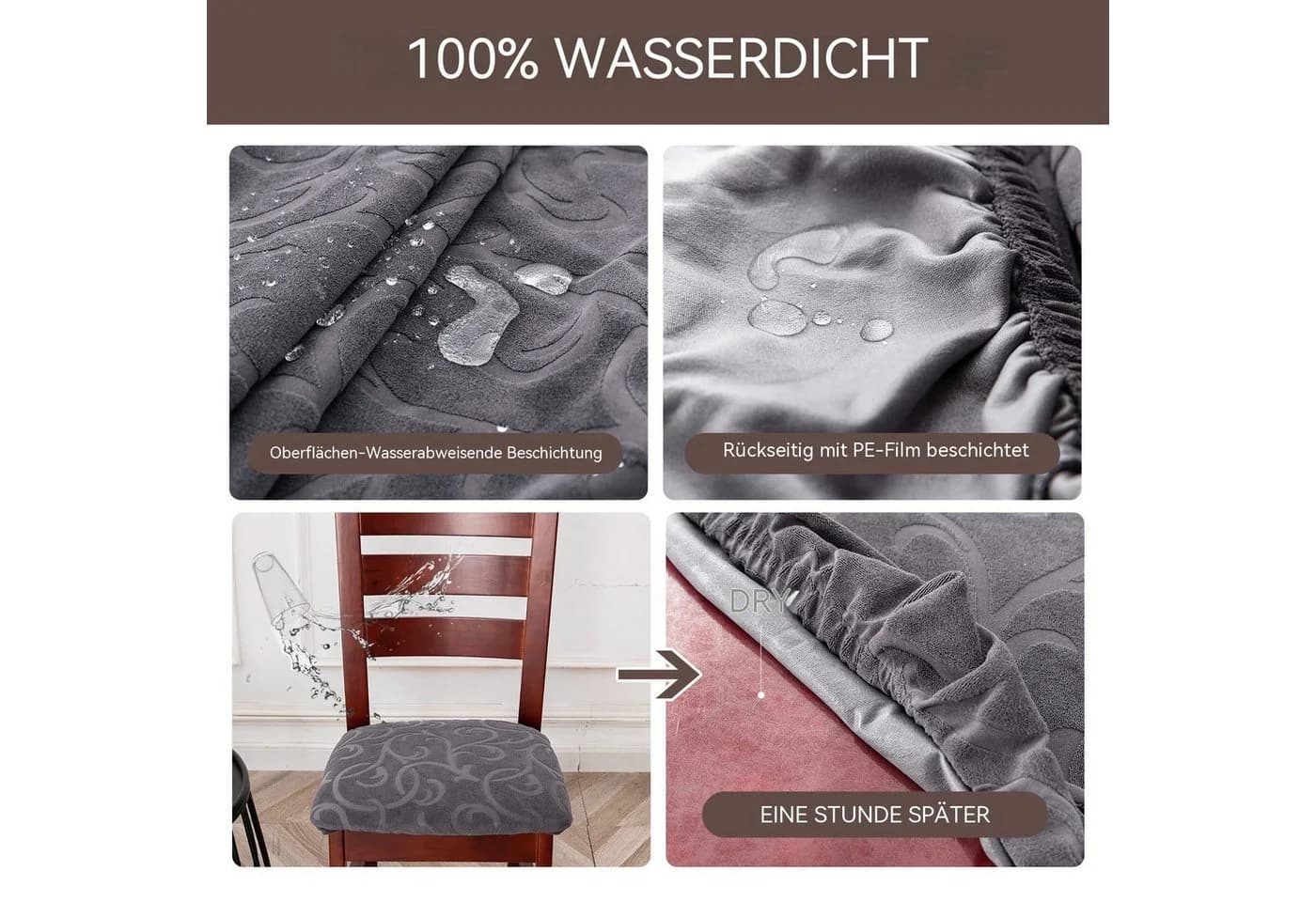 Zyronn Stuhlhusse Blumenmuster Schwarz 2er-Set Dehnbar Wasserdicht - Bild 3