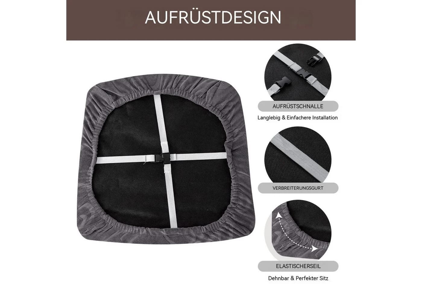 Zyronn Stuhlhusse Blumenmuster Schwarz 2er-Set Dehnbar Wasserdicht - Bild 4
