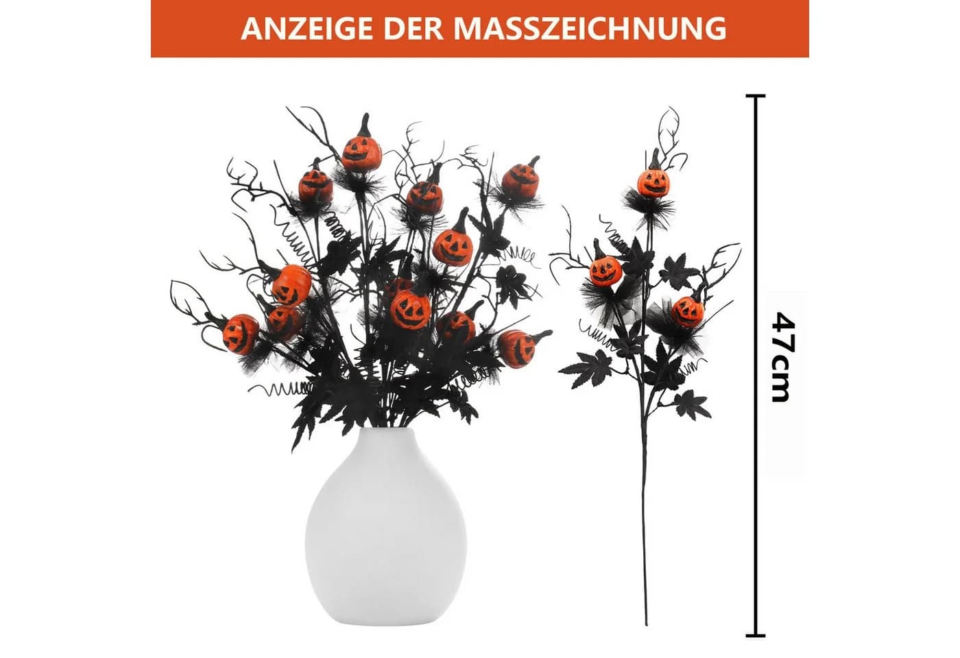 Sorvyzxn Kunstblumenstrauß 5er-Set Halloween Kürbisse Orange Schwarz - Bild 4