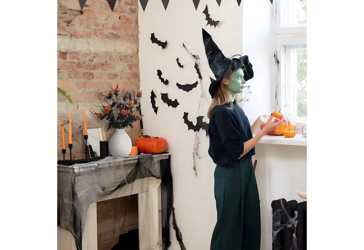 Sorvyzxn Kunstblumenstrauß 5er-Set Halloween Kürbisse Orange Schwarz - Bild 5