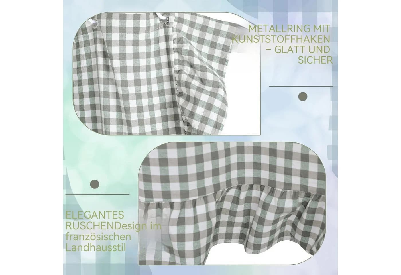 Zyronn Duschvorhang Karomuster Rüschen Landhausstil - Bild 4
