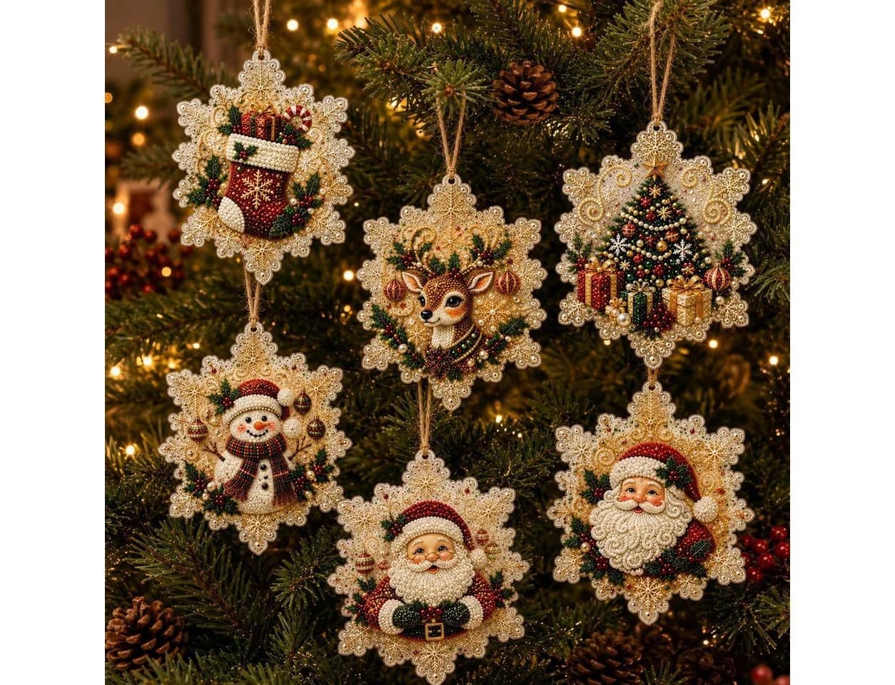 Bomiclss Kreativset 6-teilig Perlen- & Diamond-Art Weihnachtsdeko