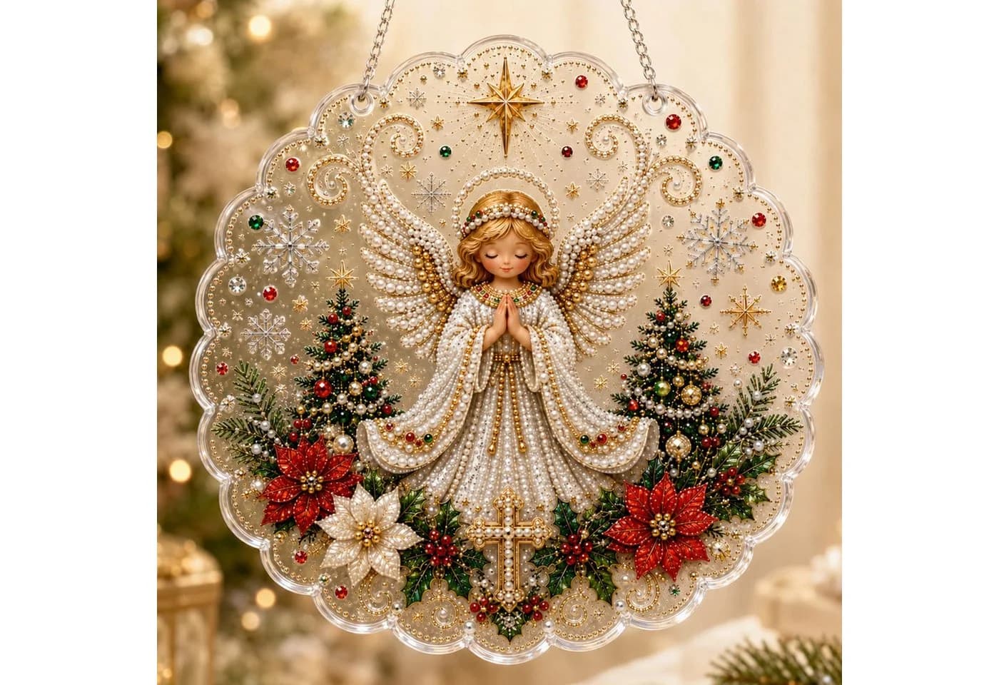 Bomiclss Kreativset Weihnachtsschmuck Acryl-Anhänger mit 3D-Perlen