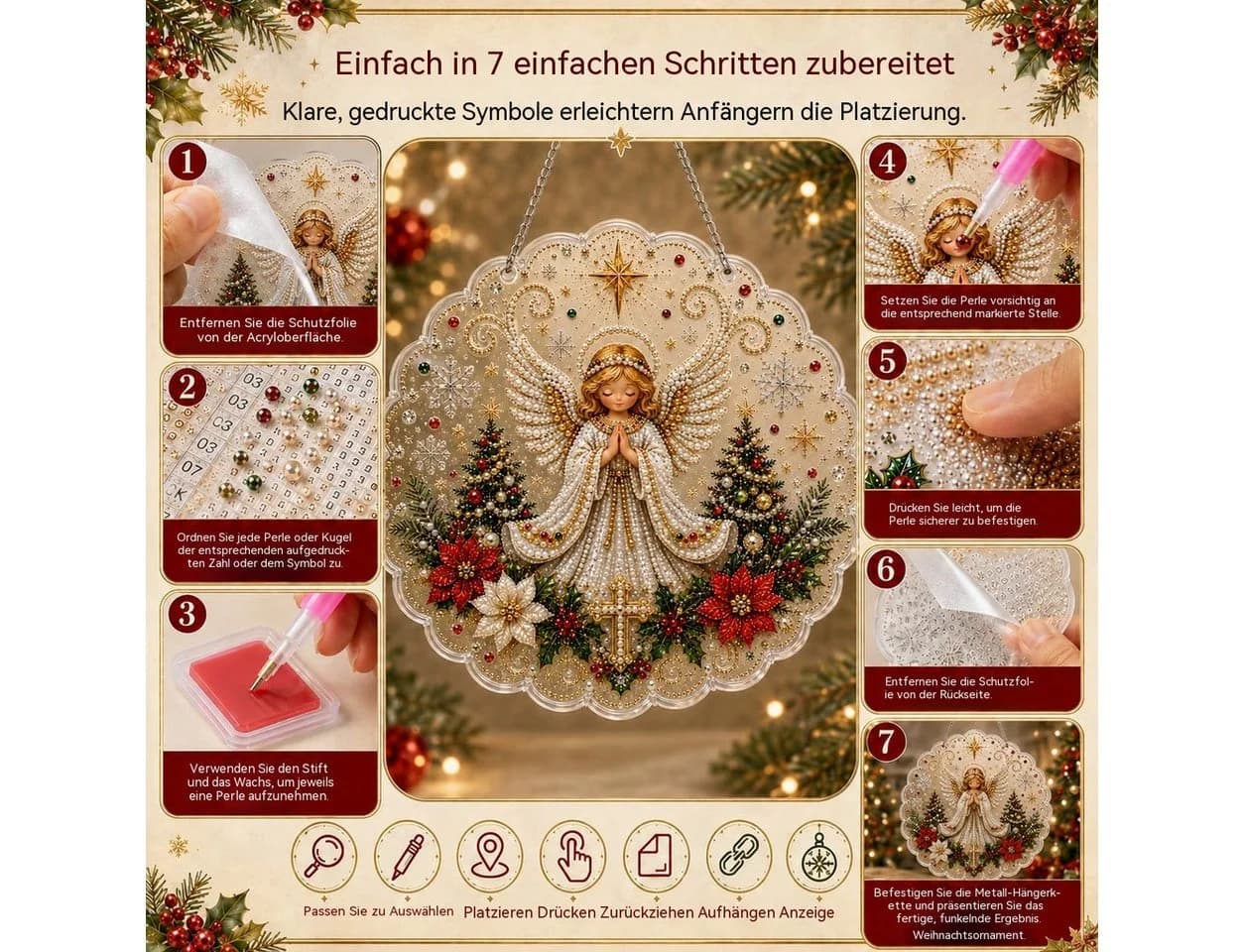 Bomiclss Kreativset Weihnachtsschmuck Acryl-Anhänger mit 3D-Perlen - Bild 3