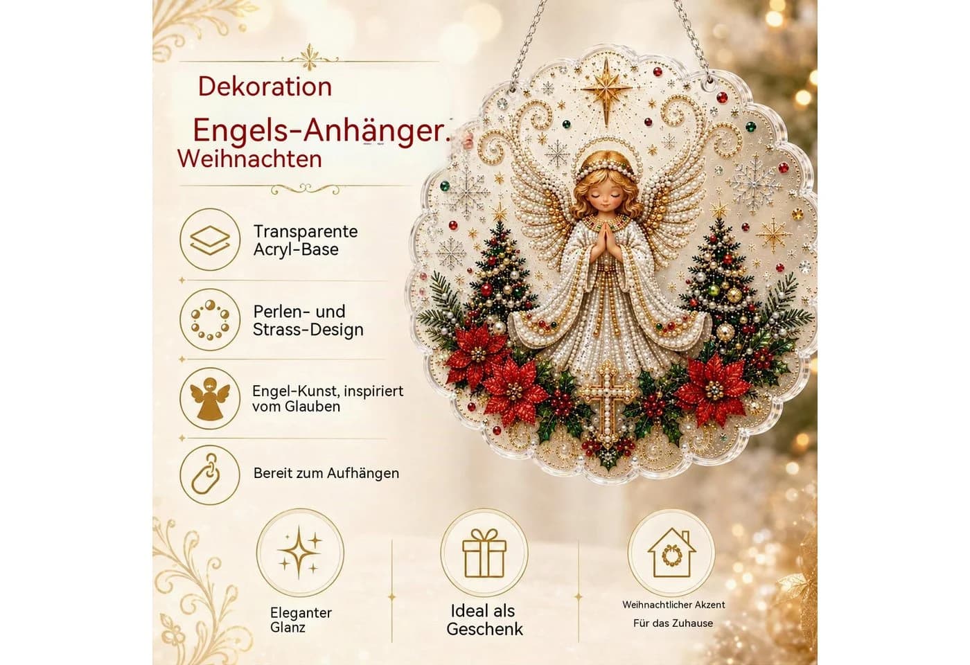 Bomiclss Kreativset Weihnachtsschmuck Acryl-Anhänger mit 3D-Perlen - Bild 4