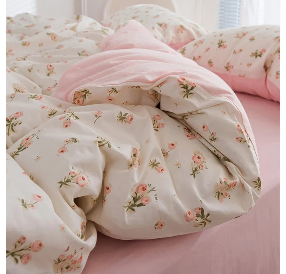 Agger Wendebettwäsche Set Pink Weiß Blumen 3-teilig - Bild 3
