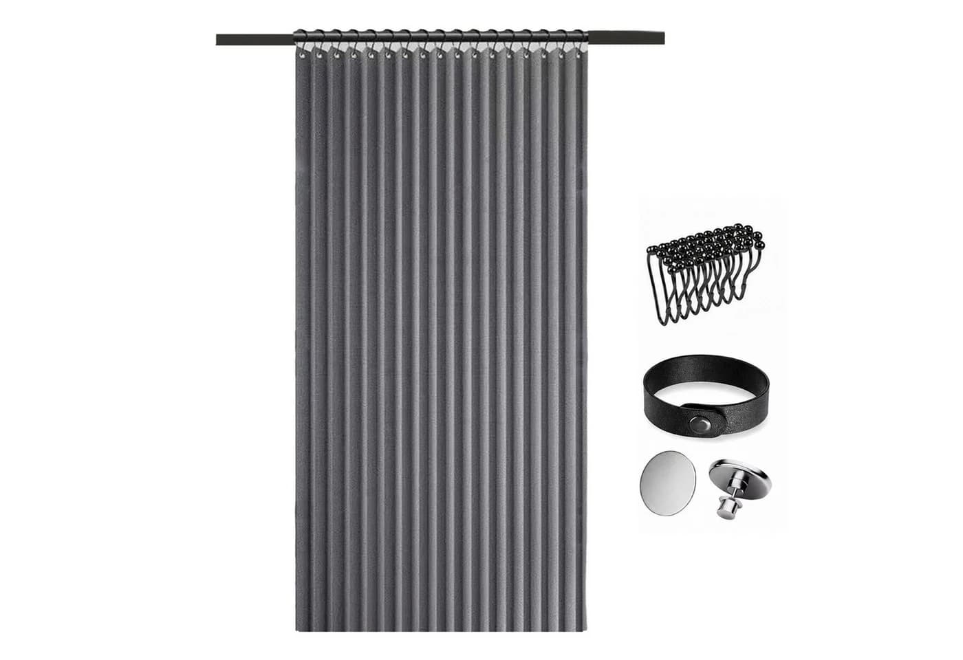 Zyronn Duschvorhang Grau Magnet Wasserabweisend Leinenoptik - Bild 2