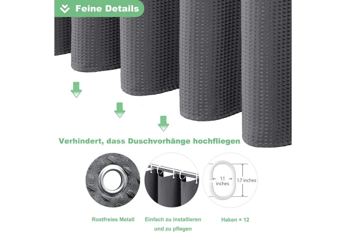 Diwzbyn Duschvorhang Türkis Waffelstoff wasserabweisend - Bild 5